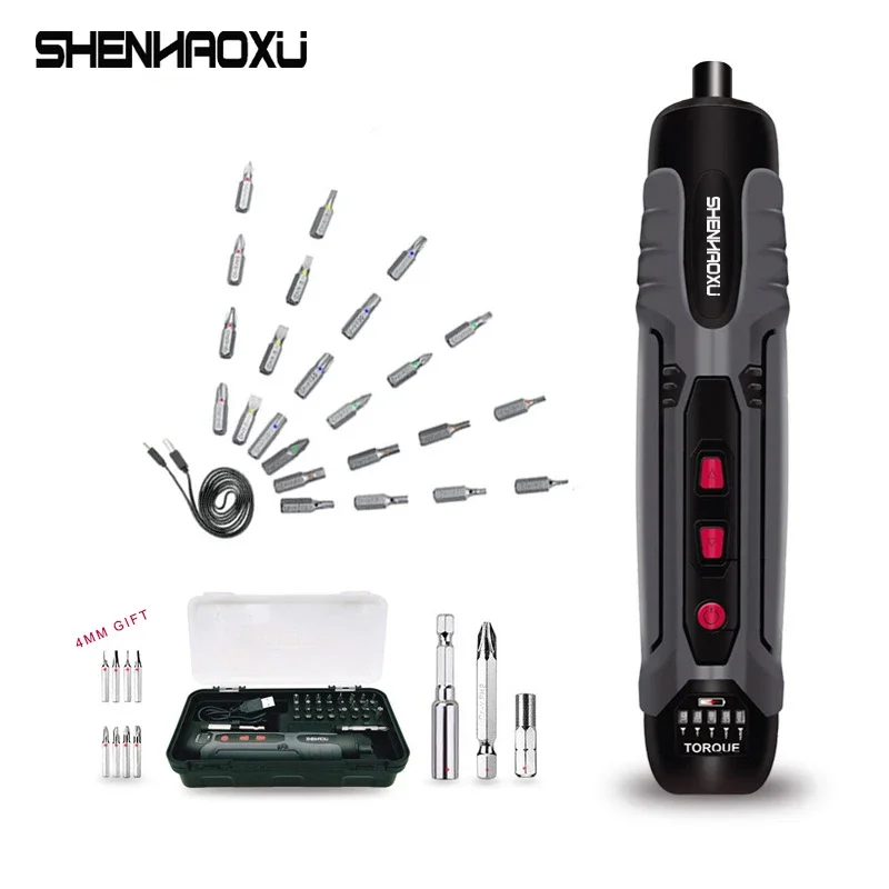 Cordless Electric Screwdrivers 34 Bit Set 4V Mini Drill 5 Torque Control USB Rechargeable Handle With Three LED Light Power Tool