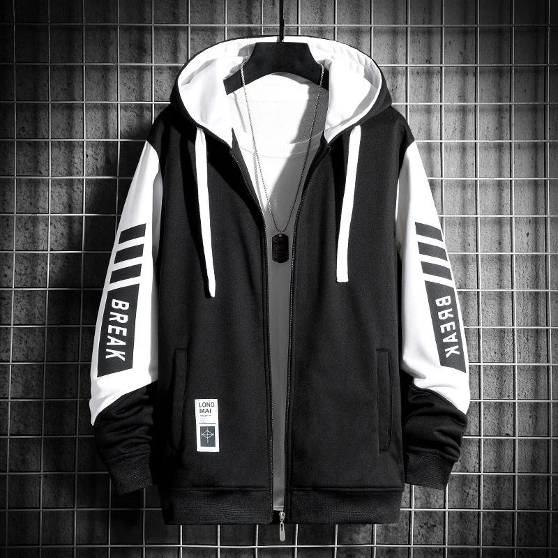 

Sweatshirt For Men Hoodies Male Clothes Hooded Full Zip Up New Rock Black Pastel Color 90s Vintage Korean Style Offers Autumn S