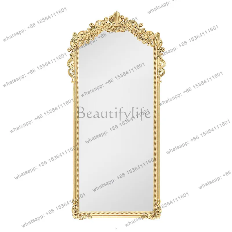 

Nordic high-end fitting mirror retro carved floor-to-ceiling household cloakroom wall-mounted dressing mirror