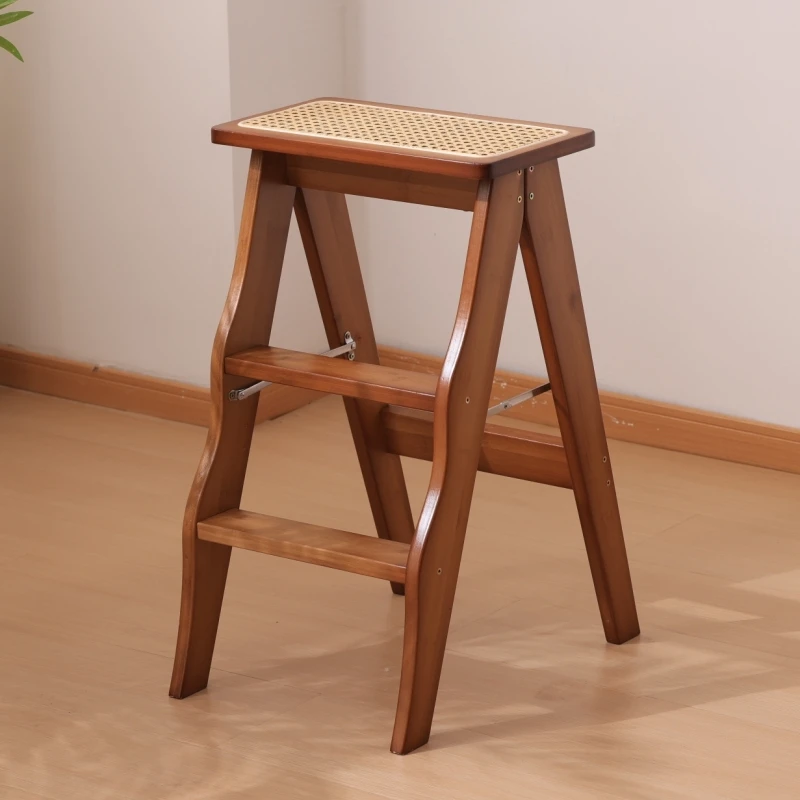 Bamboo Multi-functional Folding Ladder Stool Household Climbing Shoe Stool Dual-use Kitchen Three-step Ladder Bar Ladder Chair