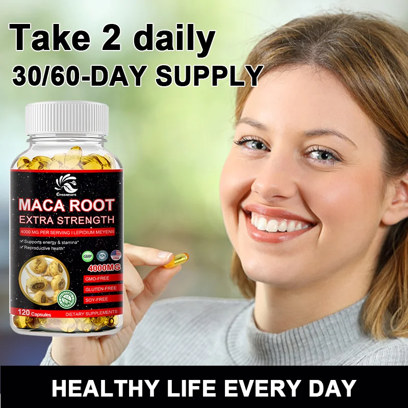 Greensure Maca Root Capsules | 4000mg | 60/120 Caps | Red Yellow Black Maca Root | Superfood | Non-GMO, Gluten Free Supplement