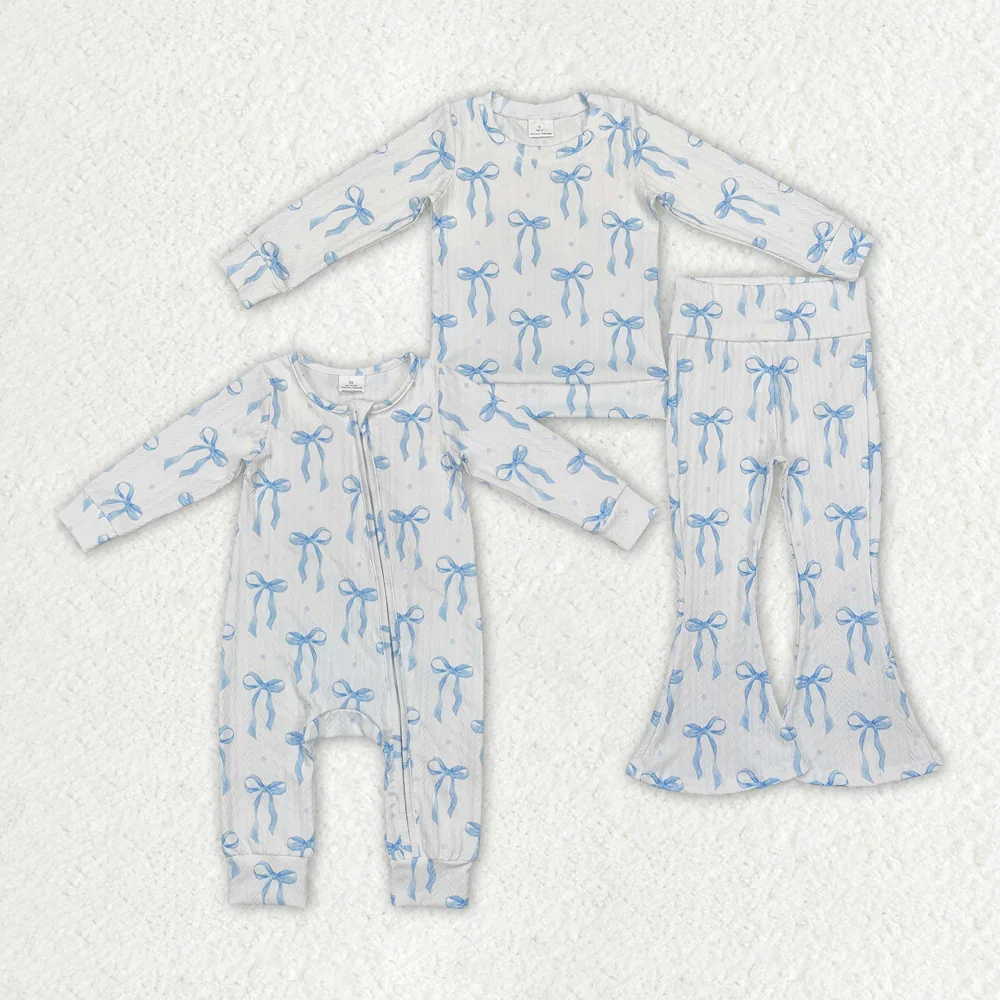 

Baby Match Clothes Long Sleeve Top With Pants Set And Romper Bows Print Kids Sibling Boutique Outfits