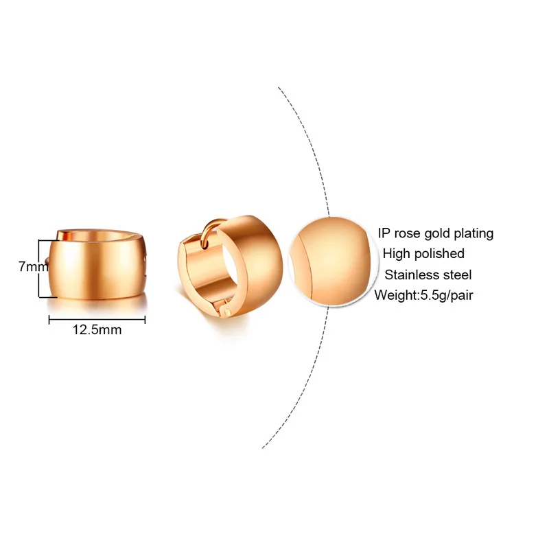 Vnox Basic Pink Gold-color Hoop Earrings Women High Polished Stainless Steel Lady Girls Earrings Brincos Accessories