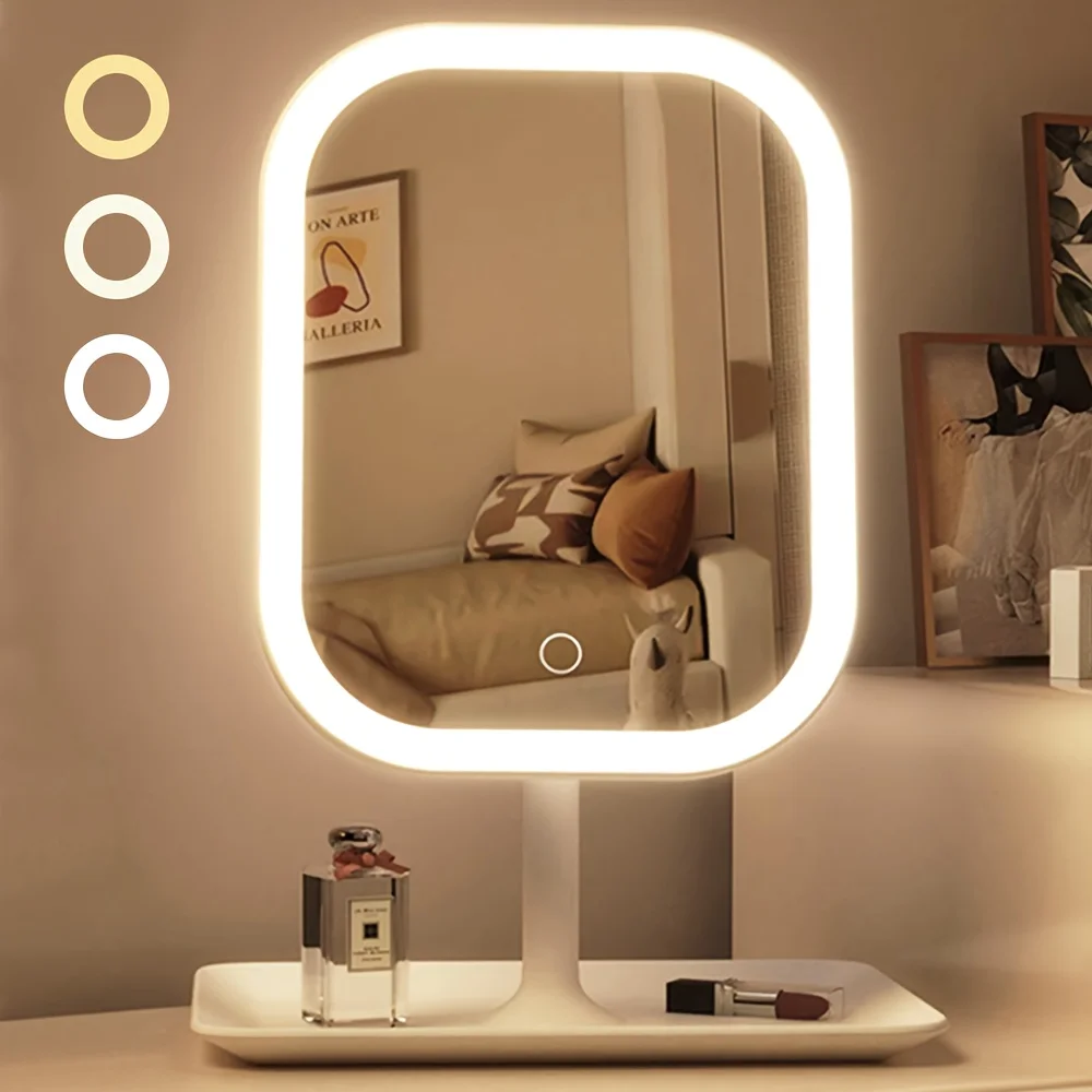 LED Makeup Mirror,Portable Travel Mirror Folding Mirror with Lights,3 Light Modes,Smart Dimmable Touch Screen,USB Rechargeable