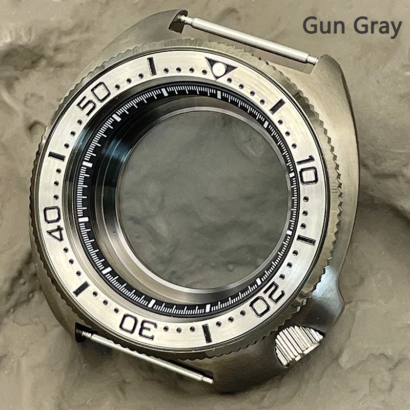 Mod 44mm 6105 6309 Turtles Watch Case Gun Gray Colour Crown at 4.1 Fit NH35 NH36 7S26 4R Movement Waterproof Diving Watch Case