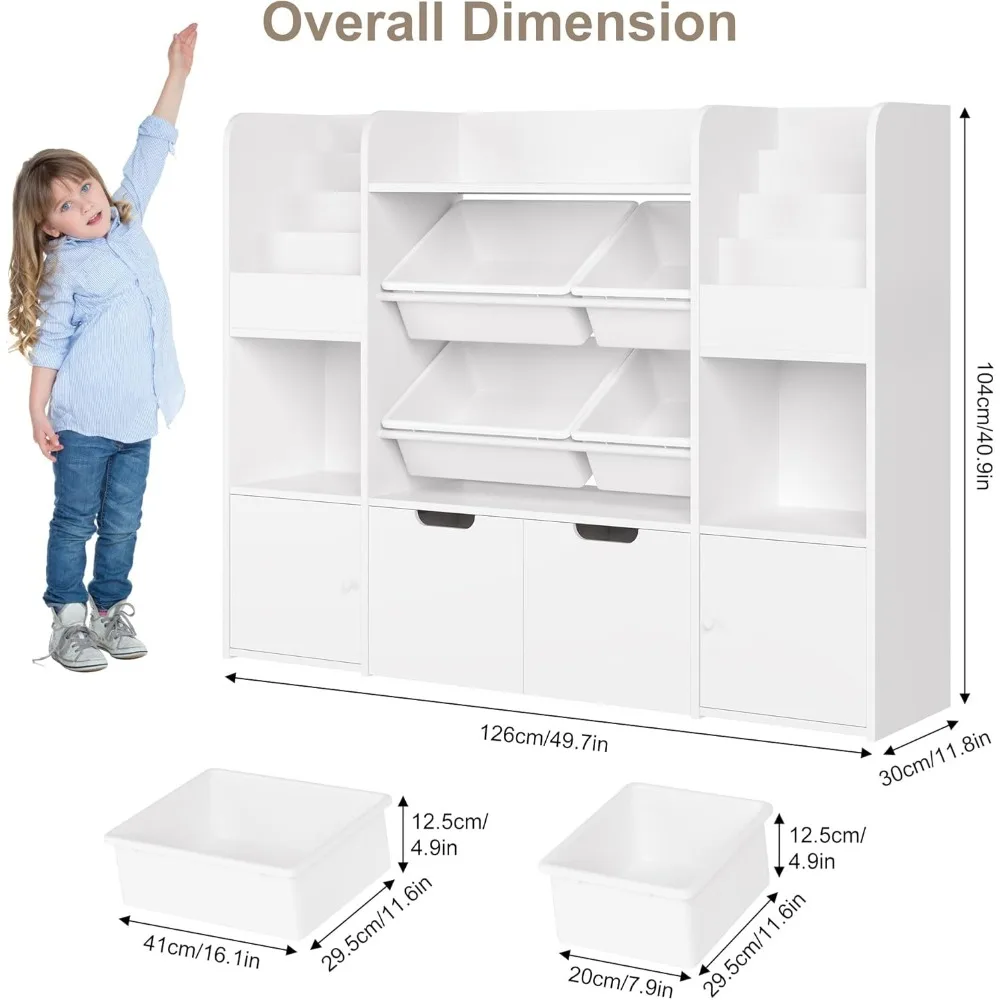 Organizador de armazenamento de brinquedos grande de 50 '' com 4 caixas de brinquedos, organizadores de brinquedos e armazenamento com 6 cubículos de armazenamento e 2 gavetas móveis