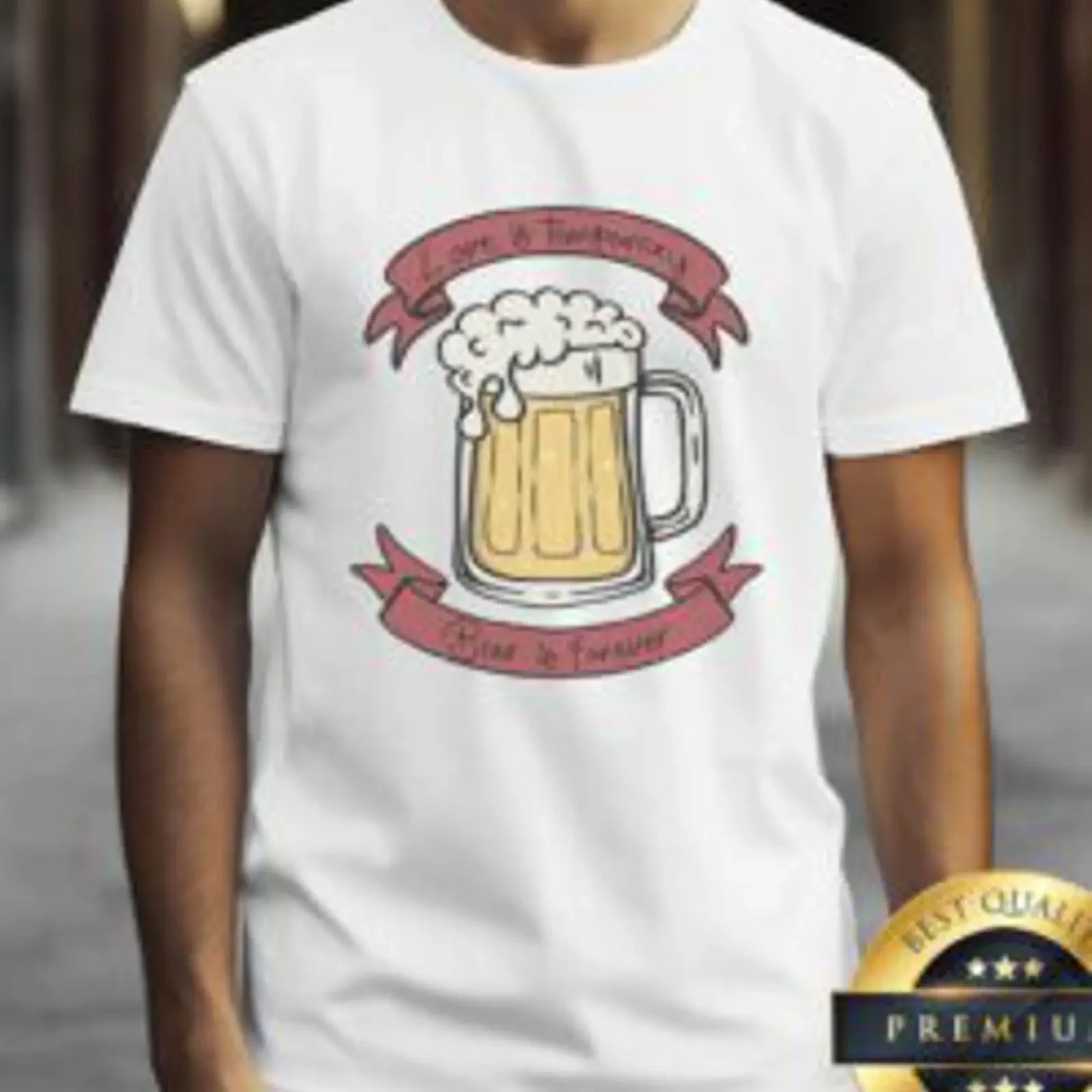 Pretty Love Is Temporary Beer Forever T Shirt featuring a fun bold graphic design perfect for enthusiasts vintage Washed
