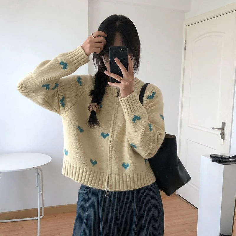 Damen-Cardigans mit Grafik, 2025, trendige Mode, Vintage, neu in Strickwaren, ästhetischer, schicker Jacquard-Strickpullover für Damen mit Reißverschluss