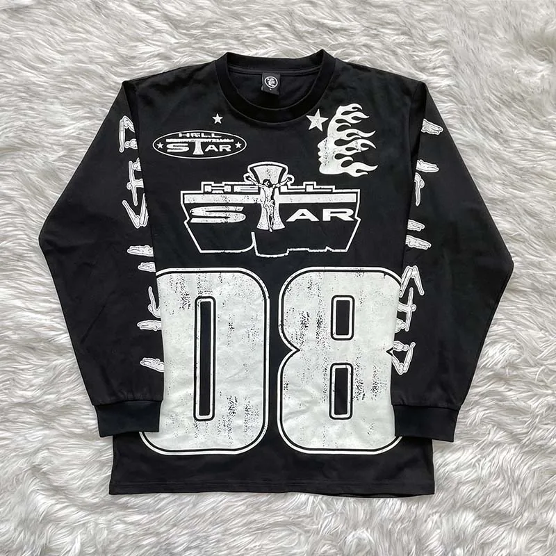 Trendy Long Sleeve Casual Men's T-shirt Printed Loose Fit Autumn Fashion Youth Popular Standard Edition Flat Embroidery Design