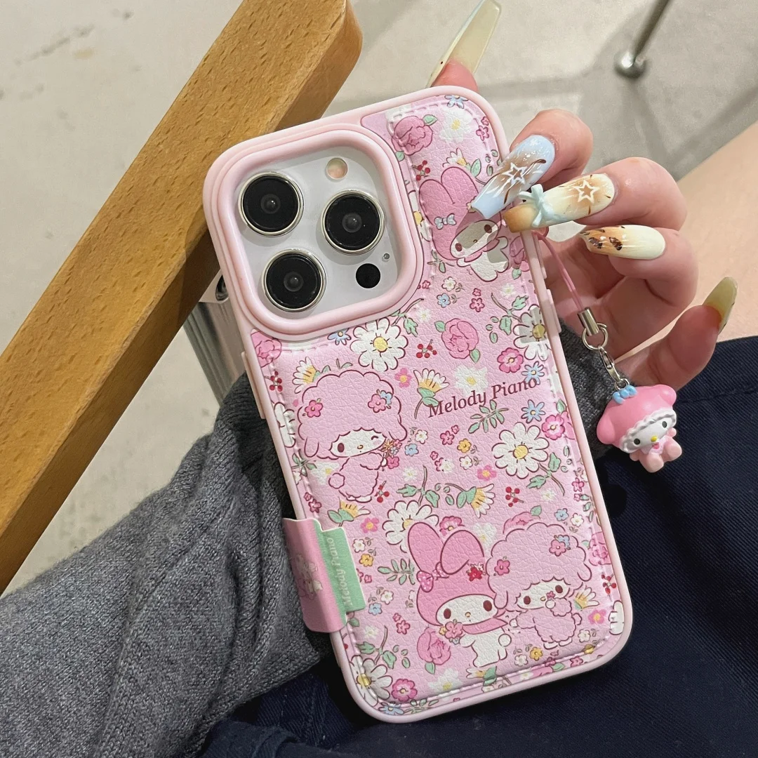 

Spring Pink Flowers My Melody Sweet Piano Phone leather protection Case For iPhone 14 15 16 17 Pro Max Plus Cover y2k Cartoon