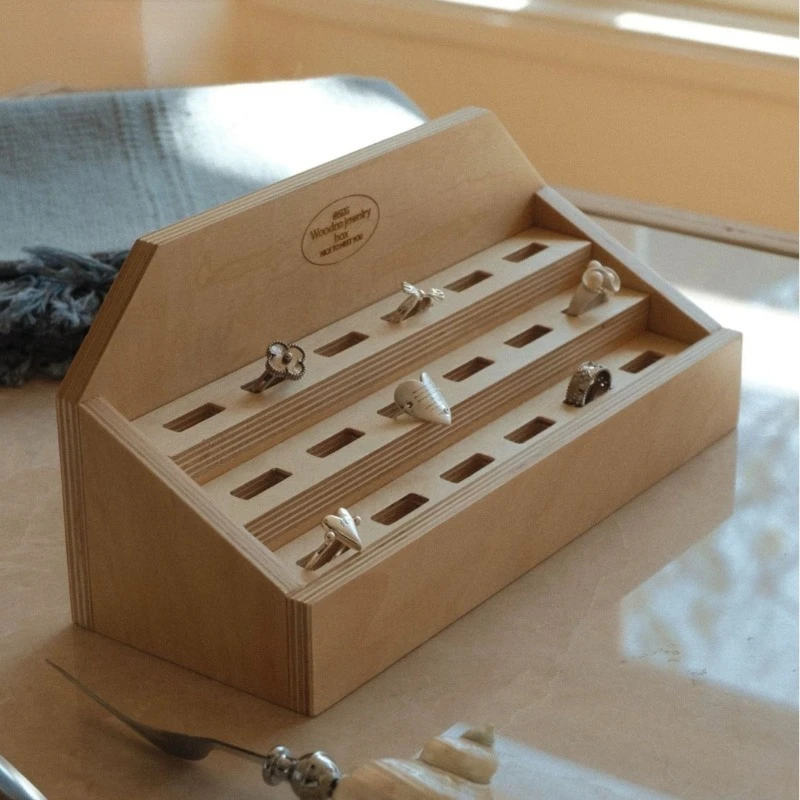 

Wooden Ring Display Stand Large Capacity Jewelry Storage Rack Trapezoidal Ring Holder Showcase Tray Rings Organizers Container