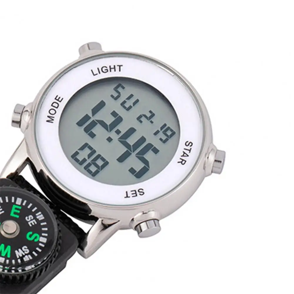 유니섹스 스테인리스 스틸 컴퍼스 디지털 포브 시계 스포츠 클라이밍 시계 야외 알람 스톱워치 클립온 간호사 시계