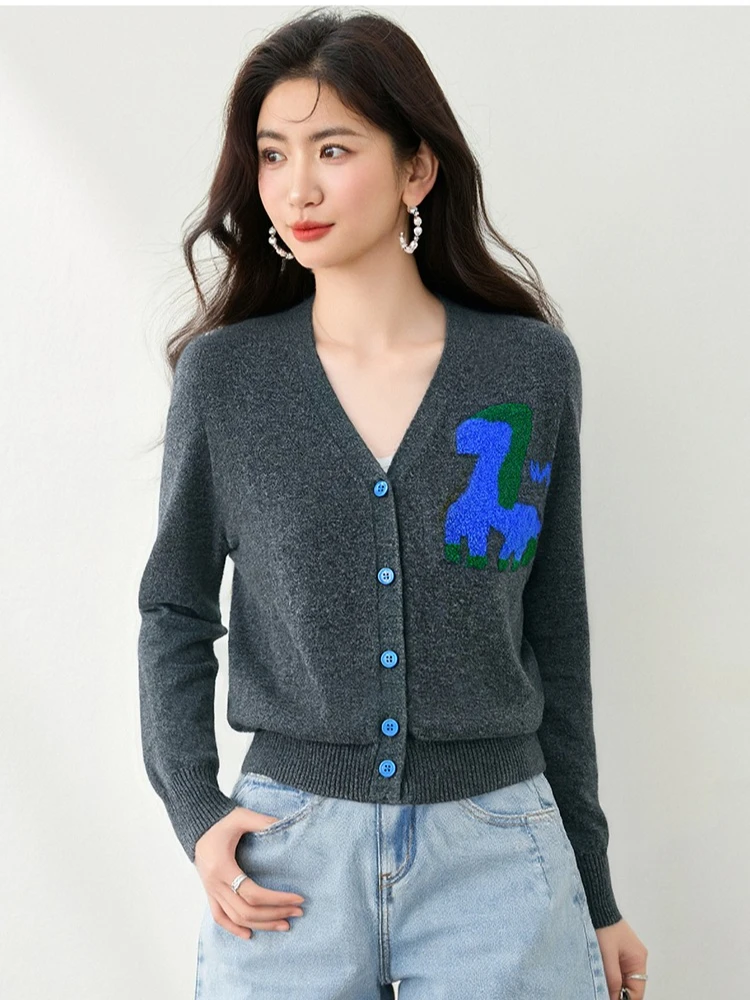 

Vintage Embroidery Knitted Cardigan Sweater Women Autumn Korean Fashion V-Neck Long Sleeve Outerwear Comfortable Knitwear Tops