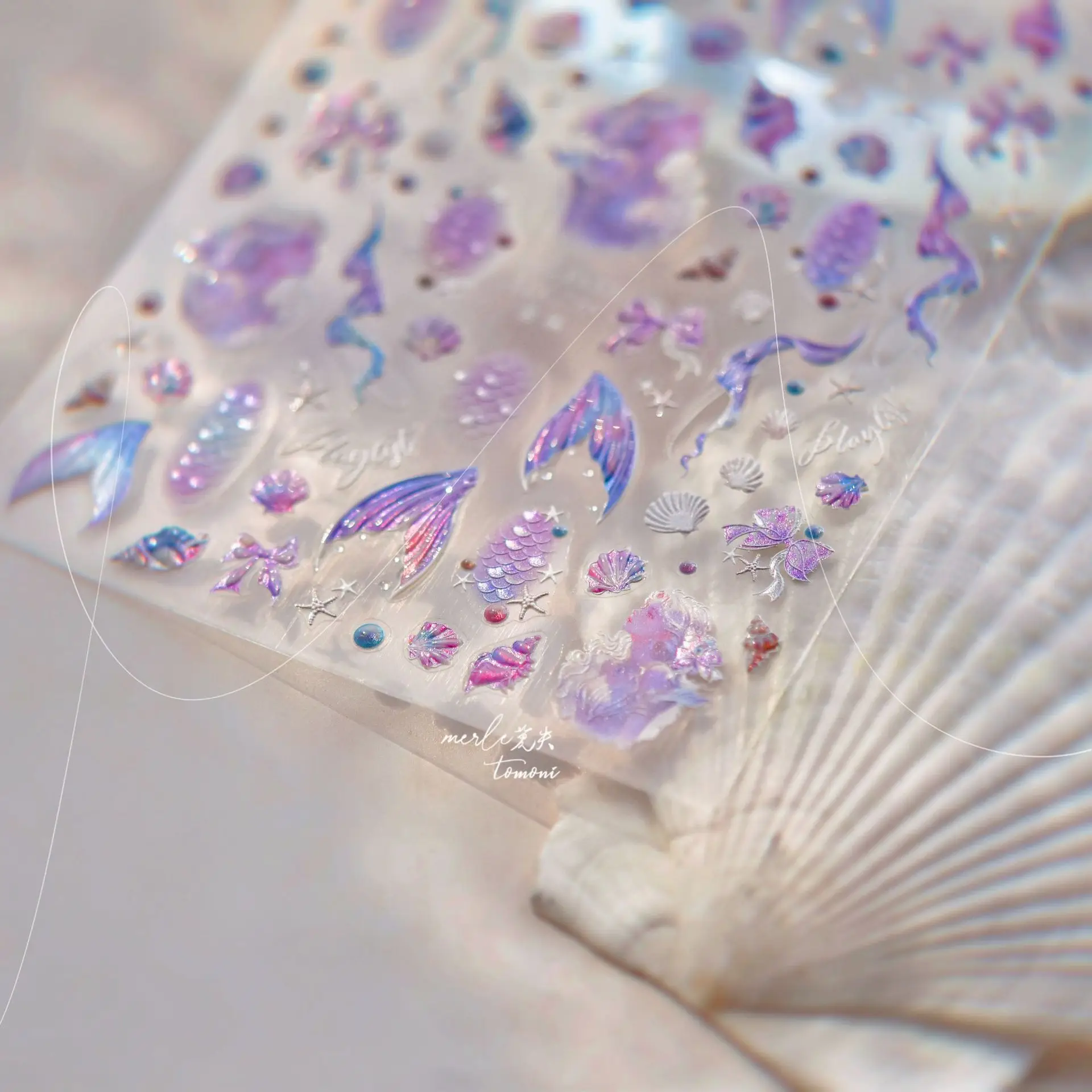 Flash sonhador sereia cauda escala de peixe alta qualidade elegante adesivos de unhas decoração manicure decalques MS-798