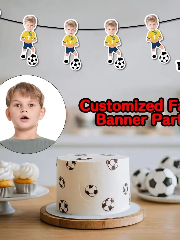 Individuell gestaltetes Fotobanner mit Fußballspieler-Motiv, perfekt für Fußball-Geburtstagsfeiern, Partyzubehör. – Detail 6