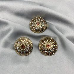 6PCS/Lot 27MM Colourful Round Rhinestone Oval Metal Buttons DIY Shanked Diamond Vintage Gem Button For Clothing
