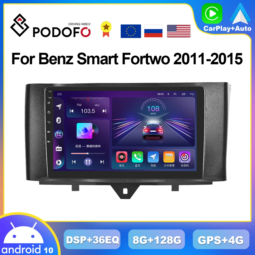 

Podofo 8G 128G CarPlay Android AutoRadio For Benz Smart Fortwo 2005-2015 Car Radio Multimedia Player 2din Head Unit HiFi Stereo