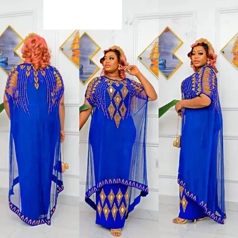 

African Dresses For Women Short Sleeve Turkey Diamonds Evening Wedding Party Floor Length Dress Muslim Africa Clothes 2025
