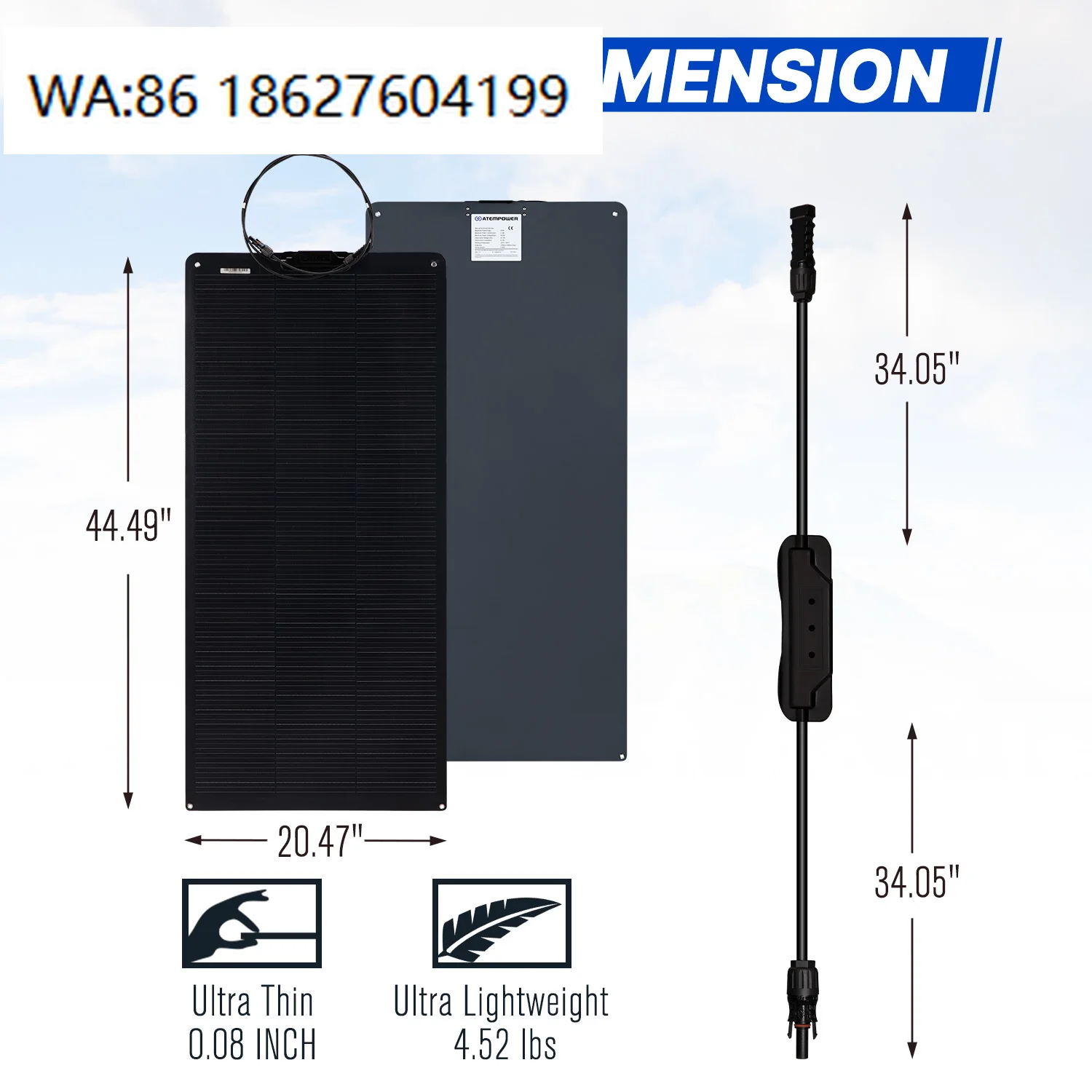 

100W ETFE RV Marine Solar Panel, 12V Monocrystalline Portable Module Outdoor Off Grid Charging
