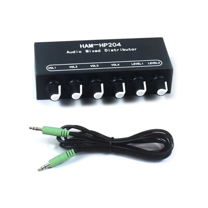 

Stereo Auditory Mixer Distributor Selector Switcher 2 Input 4 Output 3.5MM Individually Control Headphones Amplifier