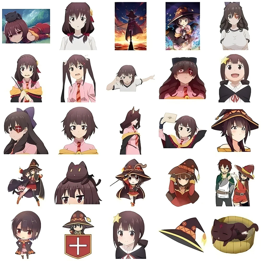 10/30/50pcs Anime KonoSuba: God\'s Blessing on This Wonderful World Stickers Cute Megumin Cartoon Decals for Phone Laptop Luggage