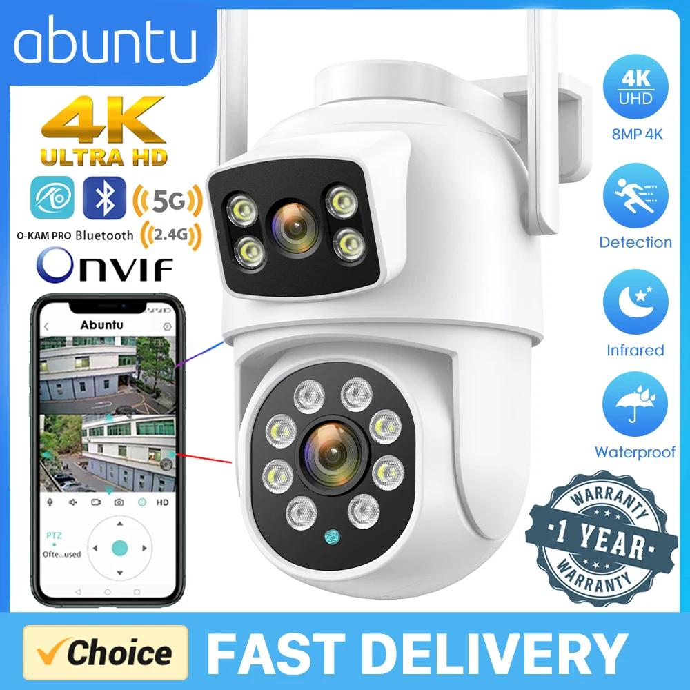 8MP 4K HD PTZ Wifi Camera Dual Lens Dual Screen Outdoor Surveillance Camera Color Night Vision CCTV Security IP Camera O-KAM APP