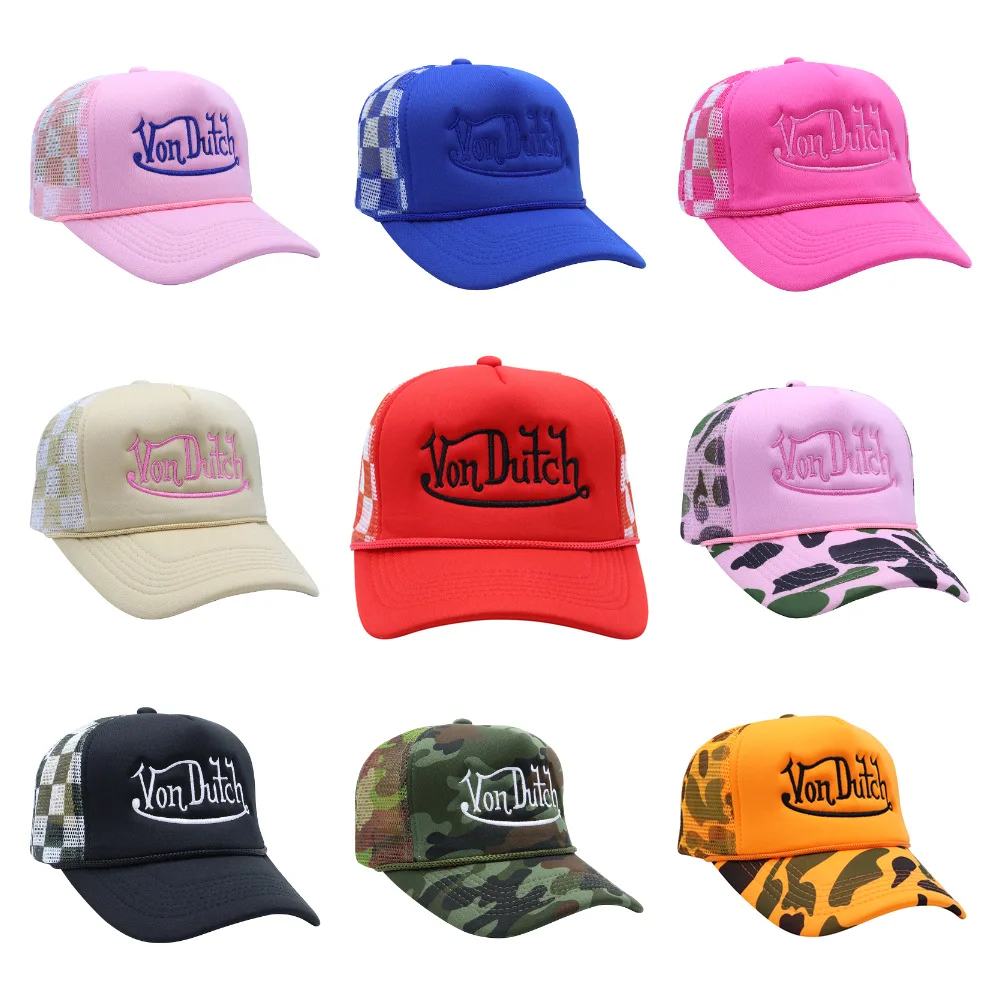 American Style Retro Camouflage Truck Hat Men's Summer Outdoor Breathable Sun Protection Mesh Baseball Cap Fashionable Checke...