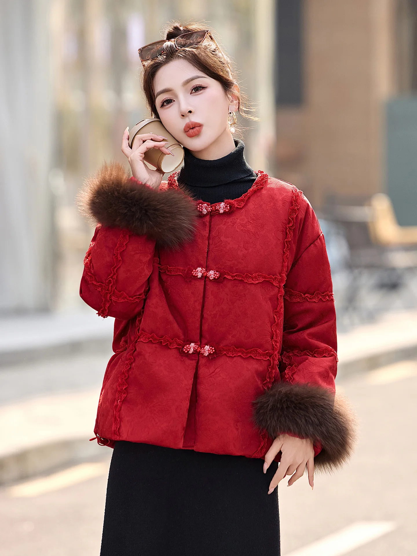 Chinês sle feminino para baixo jaet com cinto de pele sve branco du para baixo casaco solto ajuste alto calor ambientalmente amigável