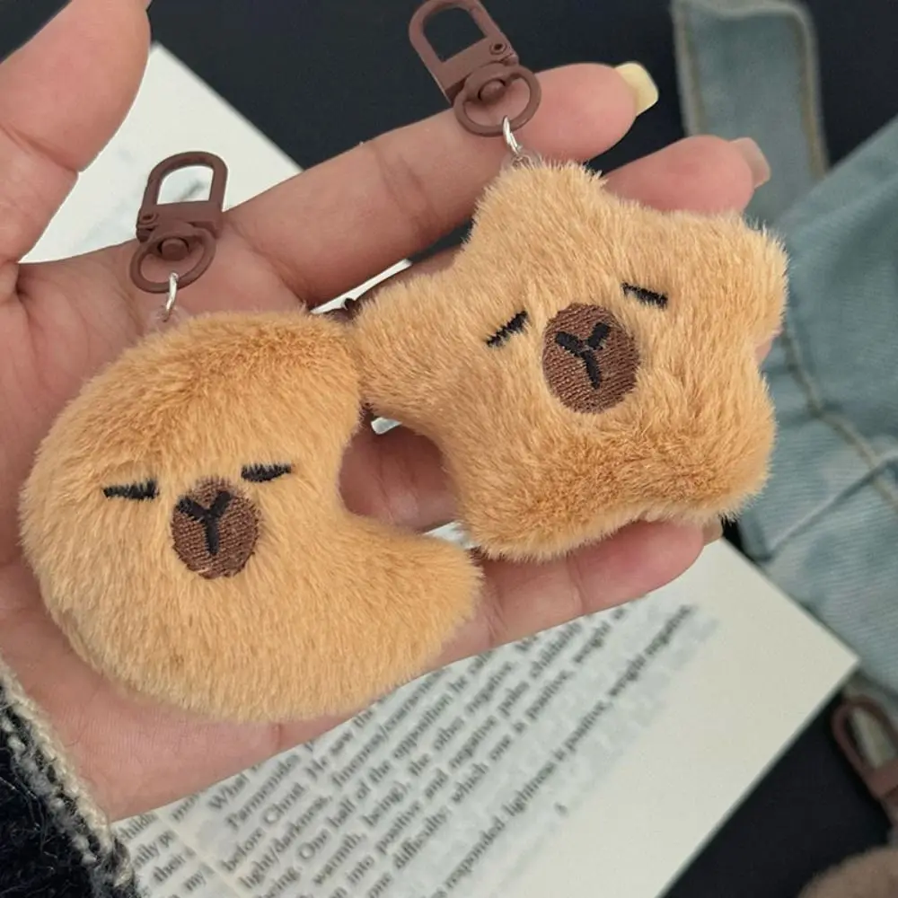 Star Moon Capibala Plush Keychain Soft Stuffed Cartoon Capybara Doll Plush Keyring Simulation Chirping Kapibara Pendant