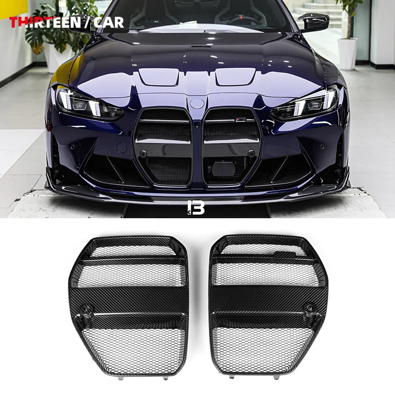 

Dry Carbon Fiber Auto Front Grille For BMW M3 M4/G80 G81 G82 G83 V Style With Front Grille 2021+ Equipped with anti stone mesh