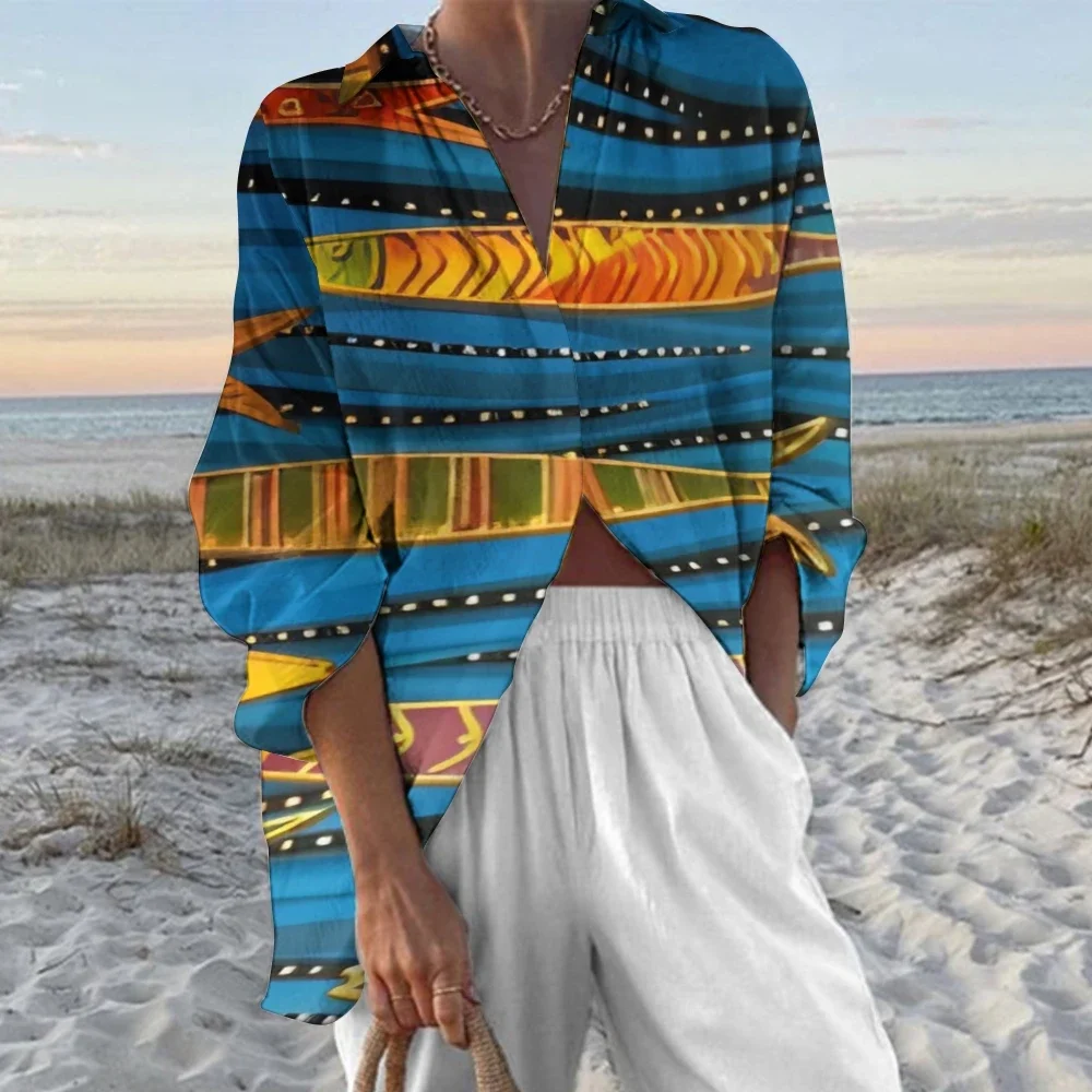 Women's New 2024 Hawaiian Style Beachwear Luxury Two-piece Set Sardines Printed Fashion Casual Shirt Straight Pants