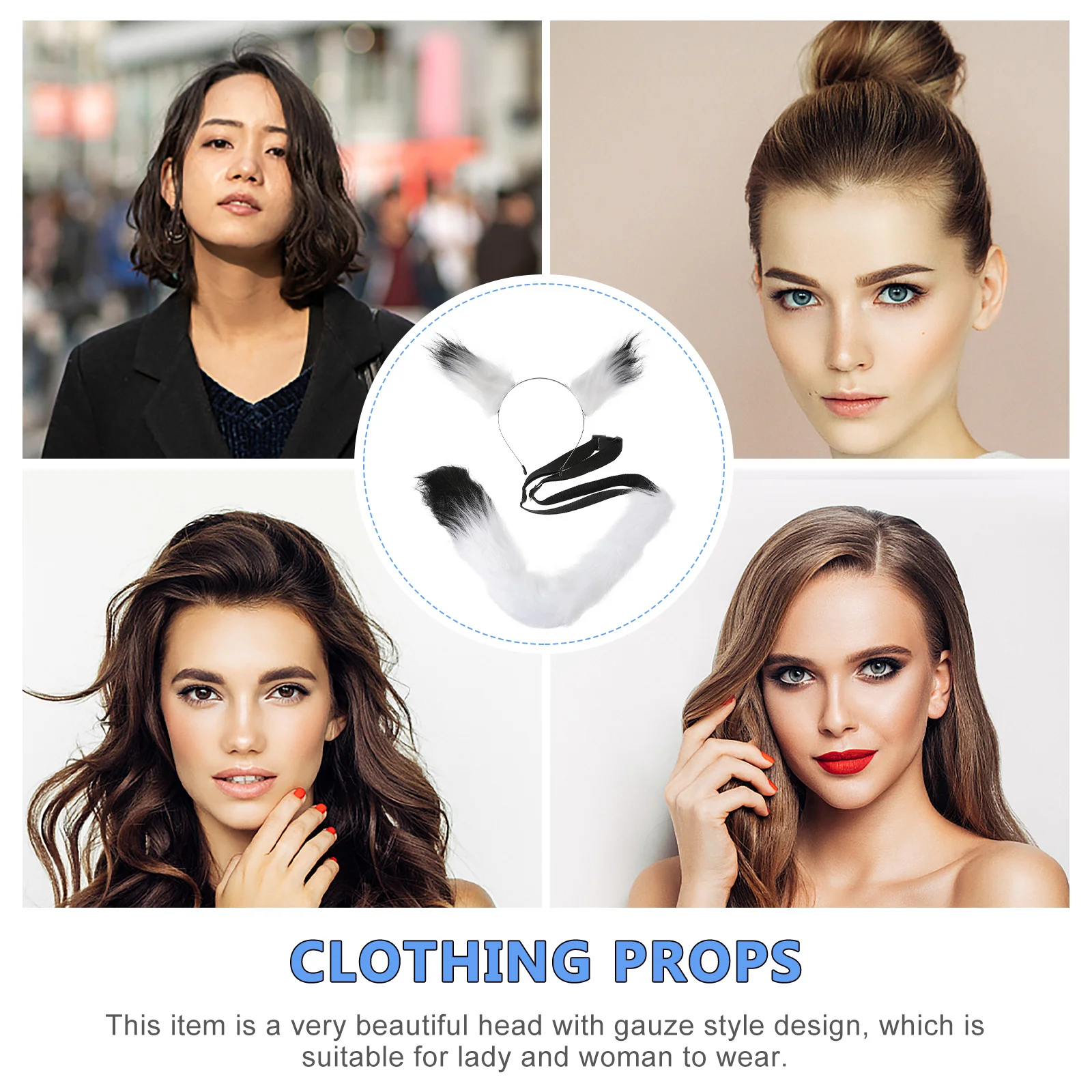 1세트 여우 귀 클립 꼬리 세트 할로윈 코스튬 파티 코스프레 용품 동물 꼬리 장식 코스튬 액세서리 인조