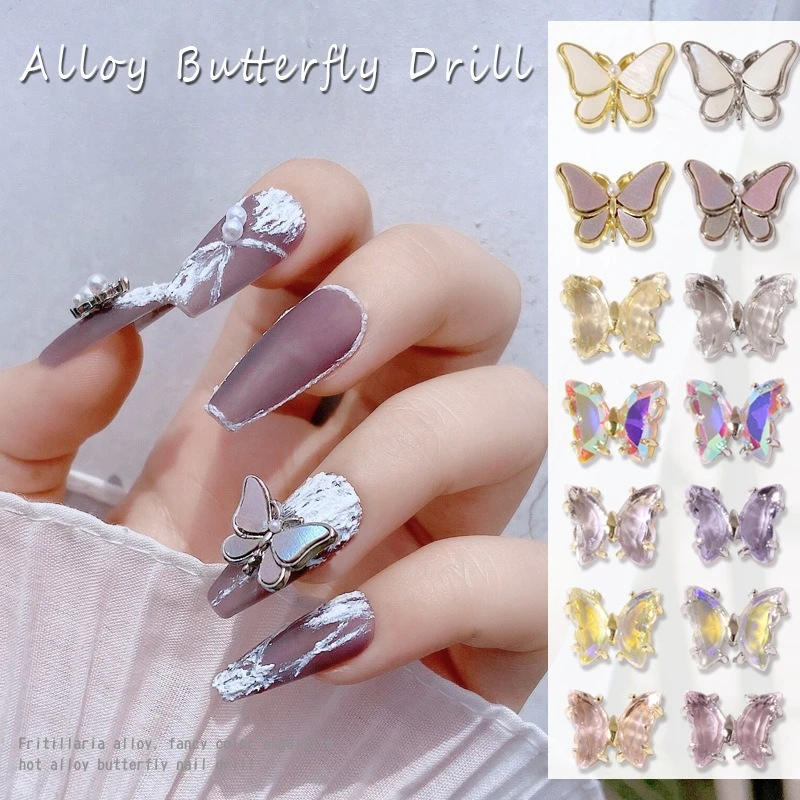 1Pc Transparent Crystal Butterfly Nail Charm Gold Edge Metal Rhinestone 3D Imitation Shell Stereo Ornament UV Gel Nail DIY Decor