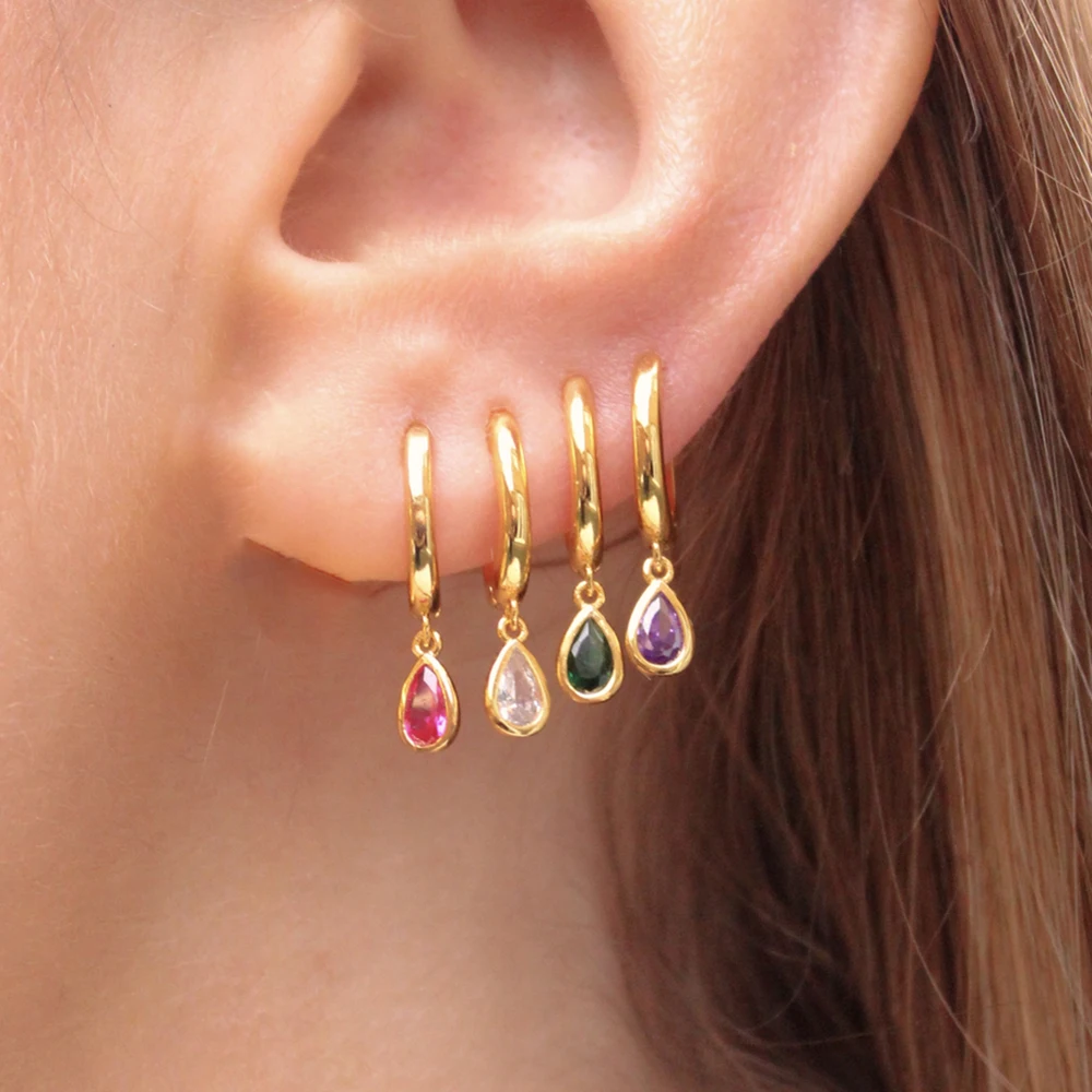 Nowy projekt Multicolor cyrkon kropla wody małe kolczyki koła dla kobiet wisiorek ze stali nierdzewnej kolczyki do piercingu New Arrival 2022