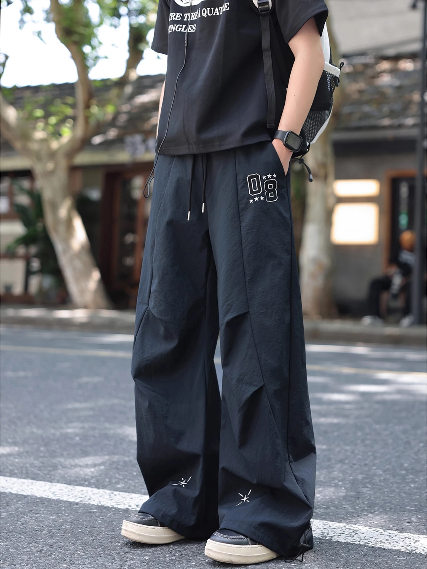 

American Letter Embroidery Loose Fit Summer Thin Casual Pants Outdoor Sports Trousers Wide Leg Long Pants for Men