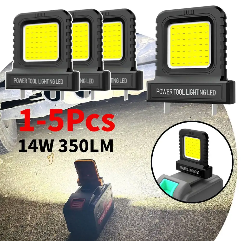 1-5Pcs 14W LED Inspection Light with 2 Modes Lighting Power Tool Parts For Makita For Milwaukee For Bosch For DeWALT, no Battery