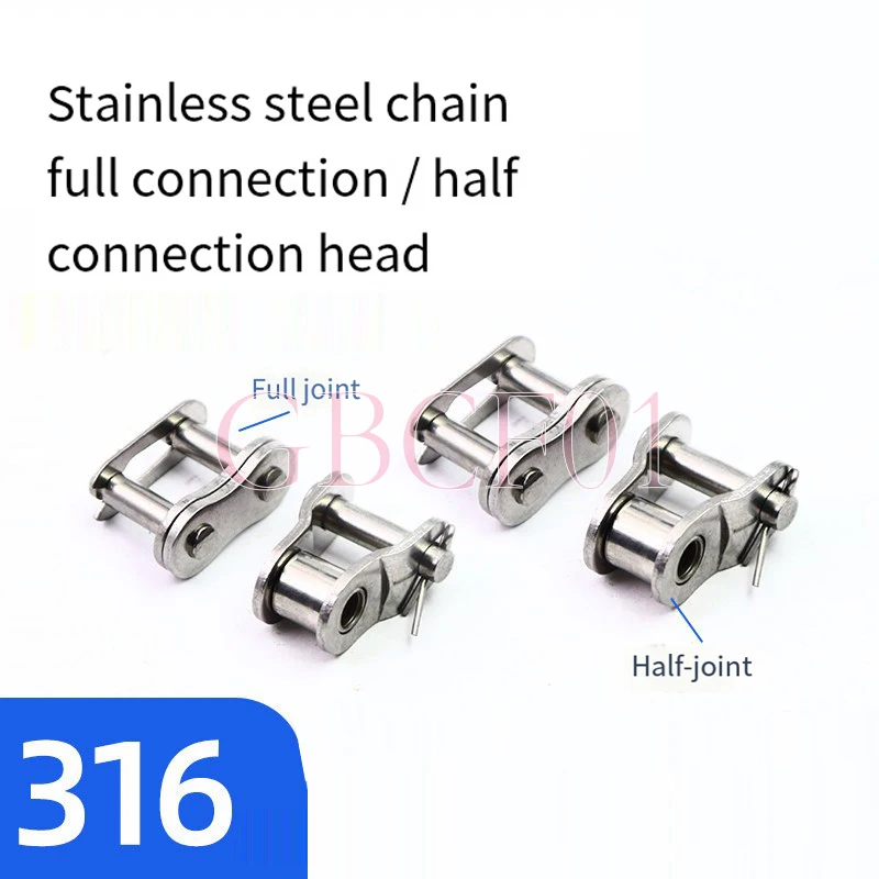 316 Stainless Steel Chain Connector Full Half Link 06B 08B 10A -20A Industrial Joint Conveyor Chain Connector Chain Repair Parts