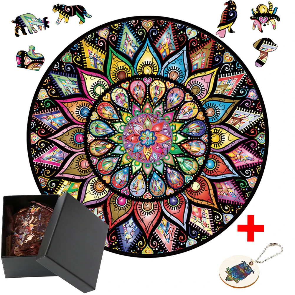 Kaleidoscope Wooden Puzzle Jigsaw DIY Educational Wood Toy For Kids Adults Hell Difficulty Brain Trainer Family Interactive Game