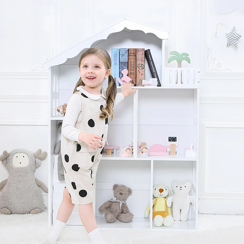 Children's Solid Color Stair Combination Bookcase Toy House Wooden Storage Cabinet Stand Floor to Floor Multi-layer