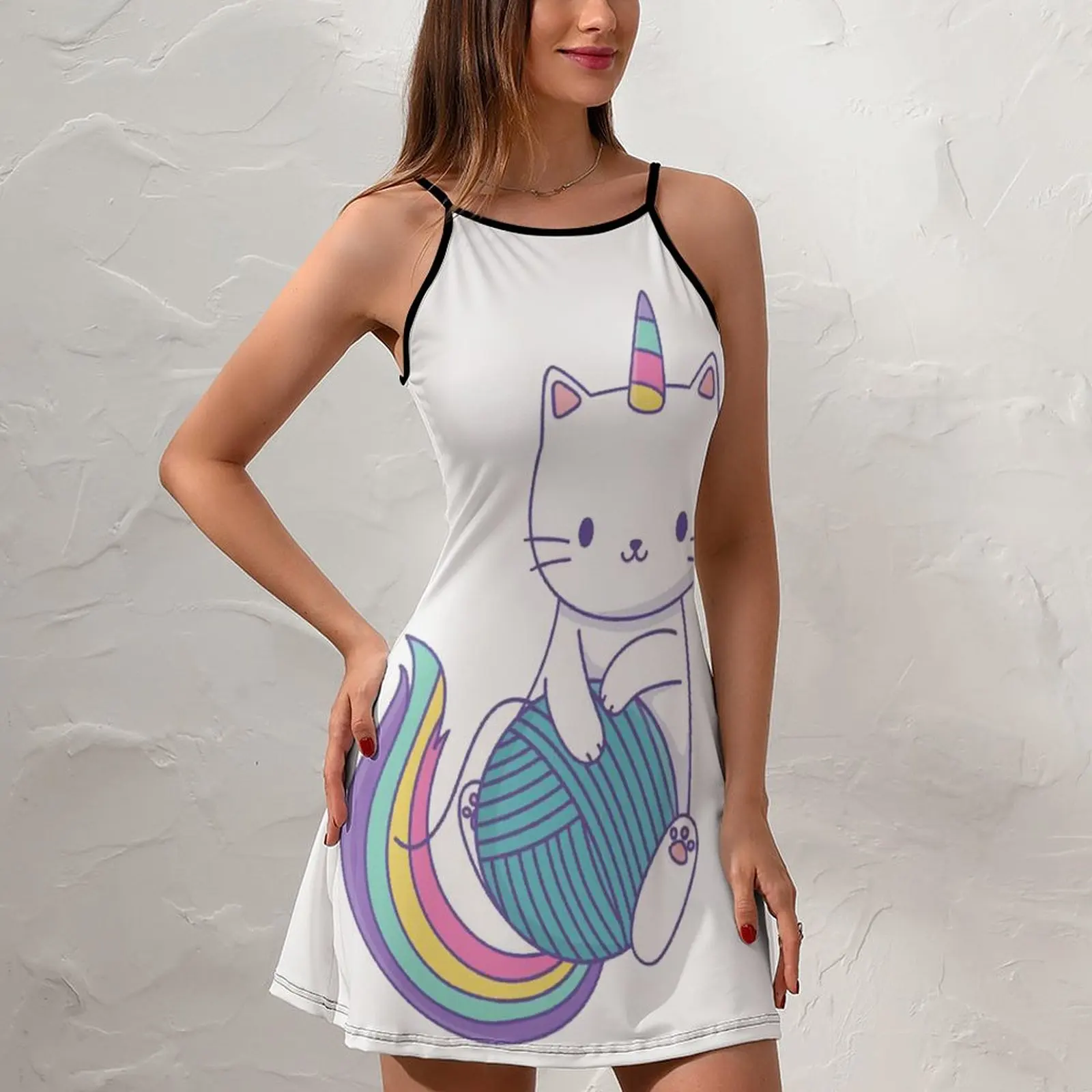 Sexy  Woman's Gown Suspender Dress Divertidos De Cat Unicornio For Sale (2)  Women's Sling Dress Casual Graphic Cocktails Humor