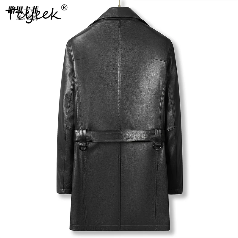Tcyeek Top Layer Goatskin Spring Autumn High End Suit Collar Black Medium Length Men's Genuine Leather Jacket Jaquetas Masculino