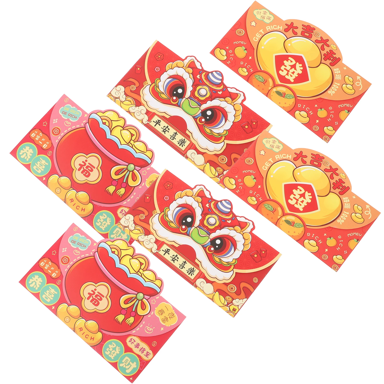 

6Pcs Adorable Cartoon Chinese Monetary Envelopes Bright Red Cash Envelopes For New Year Gifts Decorative Red Packets