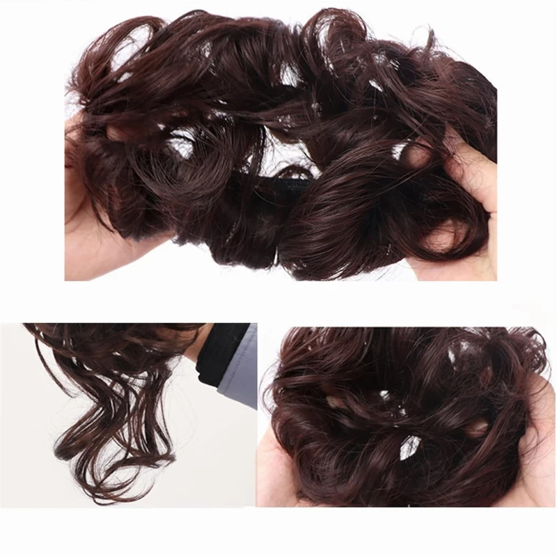 Synthetic Messy Hairs Bun Curly Donut Chignon with Elastic Band Hair Extensions Fake Wigs for Women Diademas Para El Pelo Mujer