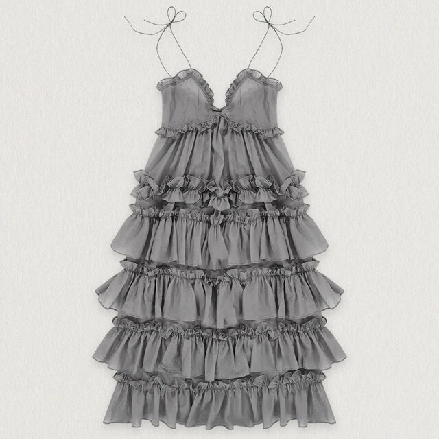 Vestido romântico com acabamento em renda, vestido em camadas, sem alças, estilo fletta, cintura alta, verão, casual, fen...