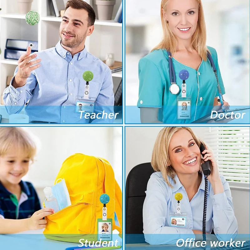 Carretes de insignia ID/Nombre con clip, con diamantes de imitación brillantes, para trabajadores de oficina, profesores y enfermeras