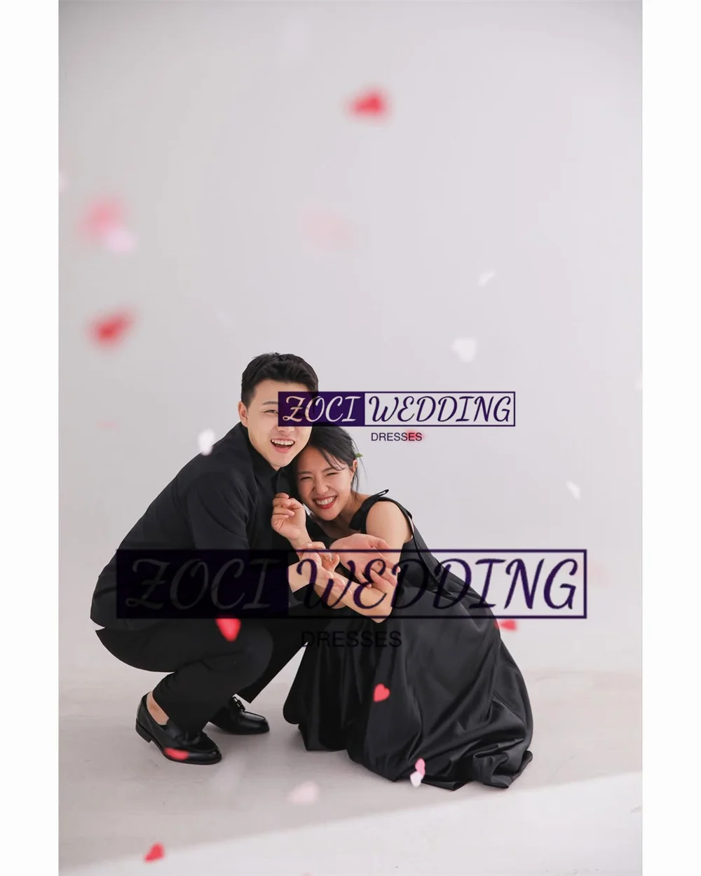 Zoci klasyczne czarne koreańskie suknie ślubne dostosowane szerokie ramiączka satynowa sukienka na zdjęcia ślubne sesja zdjęciowa suknia ślubna bez pleców