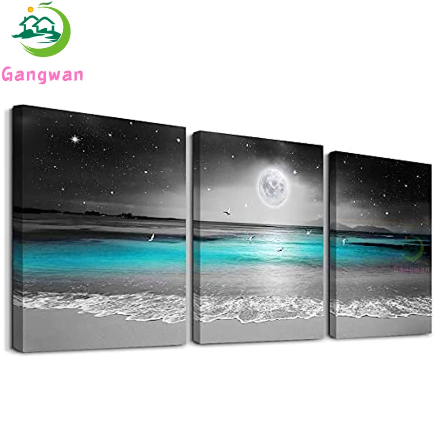 

Triptych Diamond embroidery black blue sea & moon sky view 5D Diamond painting DIY Home Decor full Round/Square Diamond Mosaic