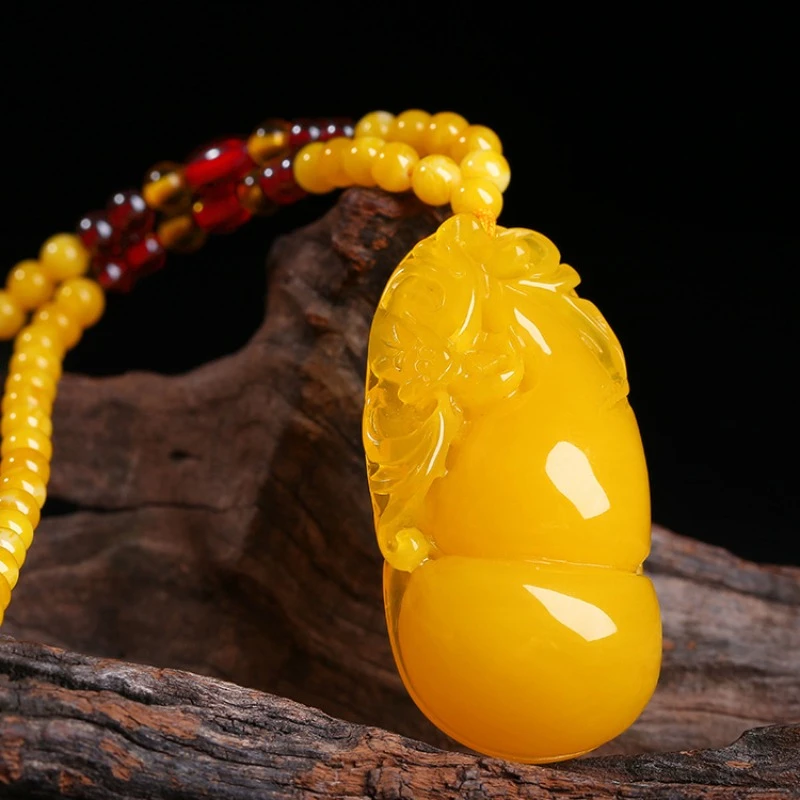 Beeswax Gourd, Chanterelle, Yellow Money Bag, Amber Carving