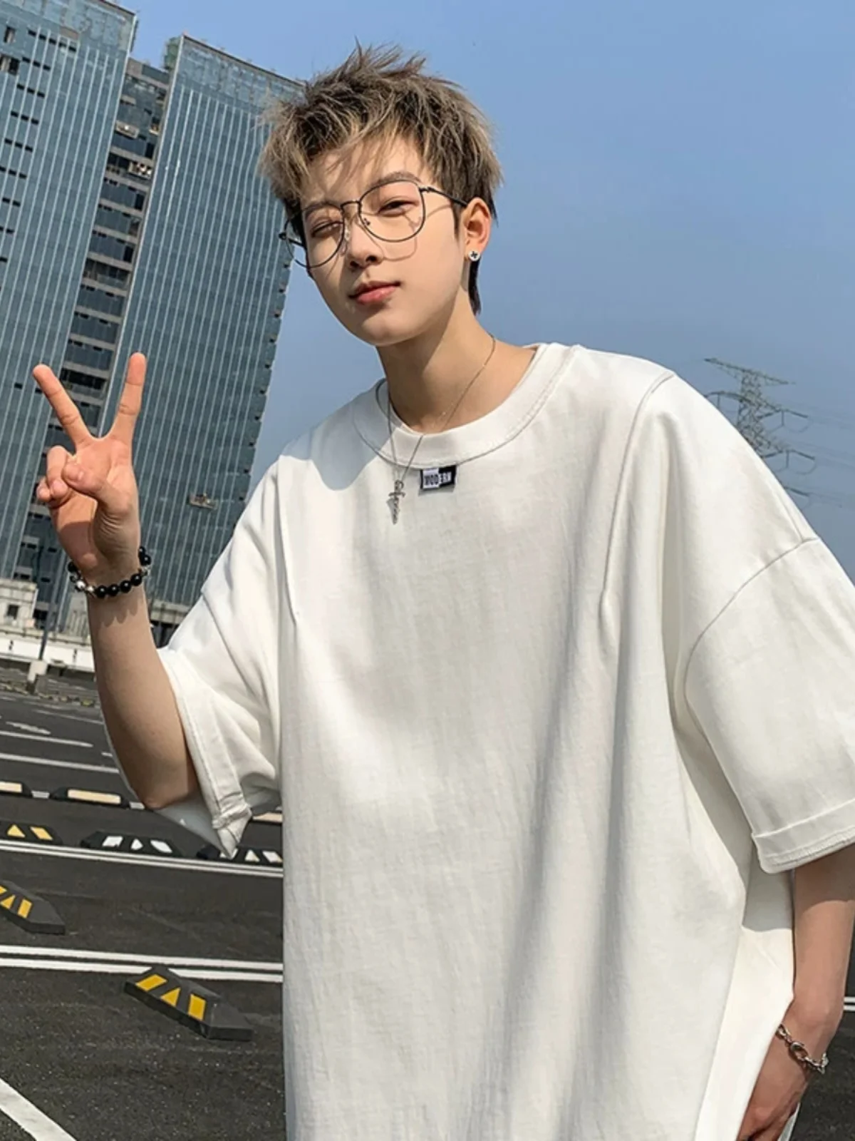 

White Small Collar T-irt Men's Summer Premium Cotton Loose ort Sve Trendy Brand Casual Sle Antibacterial Regular Fit