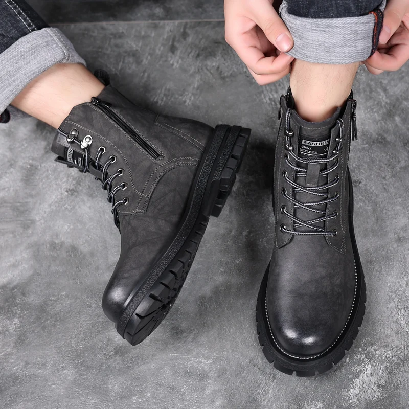 England style mens casual platform boots natural leather shoes outdoors cowboy desert boot spring autumn ankle botas masculinas